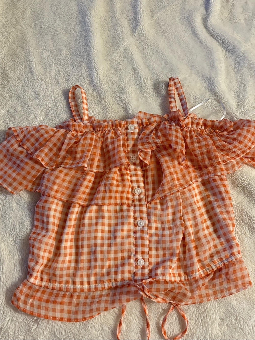 LC Lauren Conrad Orange Gingham Ruffle Button-Front Camisole